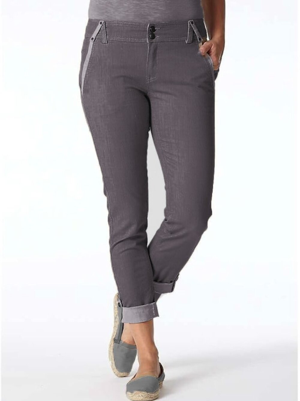 Womens Size 10 Royal Robbins Charcoal Casual Strider Stretch Roll-Up Trail Pants